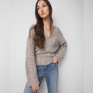 White House Black Market V-Neck Open Stich Sequin Sweater - Neutral Size Medium